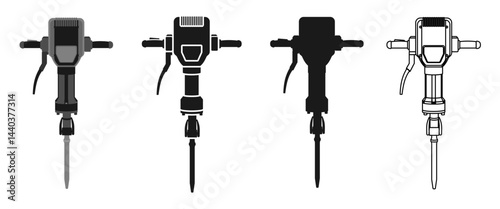 jackhammer or demolition hammer icon set vector illustration isolated on white background.
