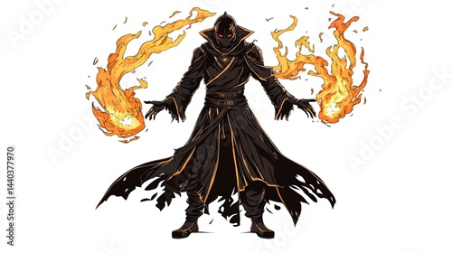 Dark wizard conjuring fire magic.