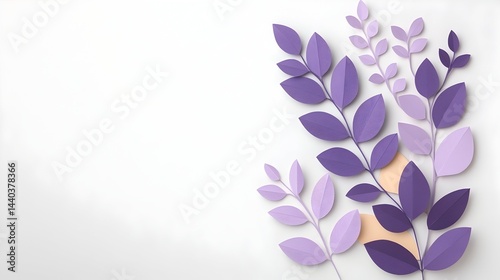 Purple and lavender paper foliage arrangement on white background, featuring geometric shapes