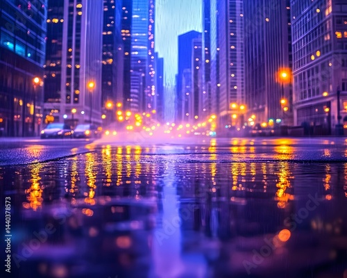 Wallpaper Mural Rainy city night scene, blurred lights reflecting on wet street Torontodigital.ca