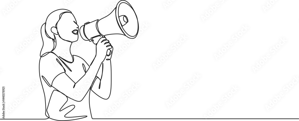 continuous single line drawing of woman using megaphone, line art vector illustration continuous single line drawing of woman using megaphone, line art vector illustration
