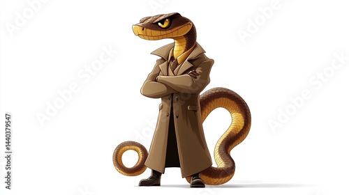 Anthropomorphic snake detective with arms crossed.