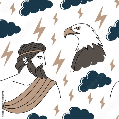 Illustration of a mythical figure with eagle and storm elements in a modern design, showcasing legend and nature's power Generative AI