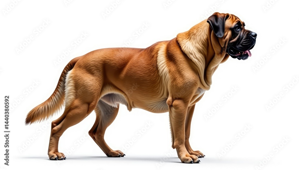 Obraz premium Majestic mastiff, powerful stance, white background, illustration, animal