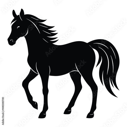 Silhouette of a Walking Horse on a White Background