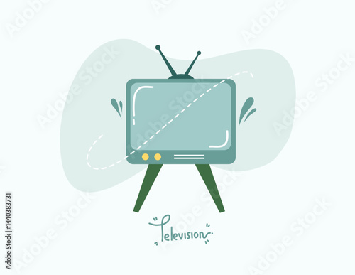 Retro Style Television Illustration with Antenna and Screen in a Simple and Clean Design