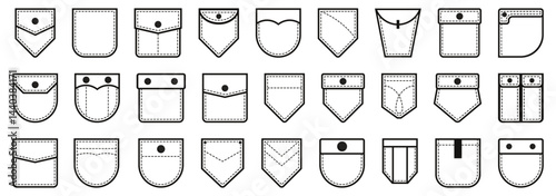 Set of patch pocket in black lines. Vector illustration