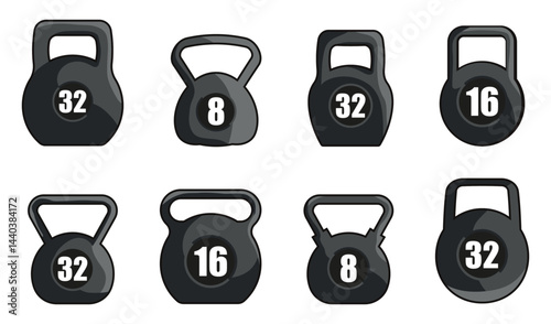 Fitness weight kettle collection in a flat design