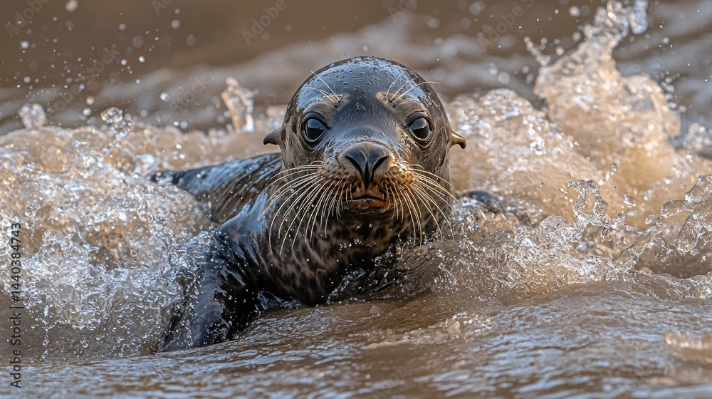 Obraz premium Seal pup emerging from waves