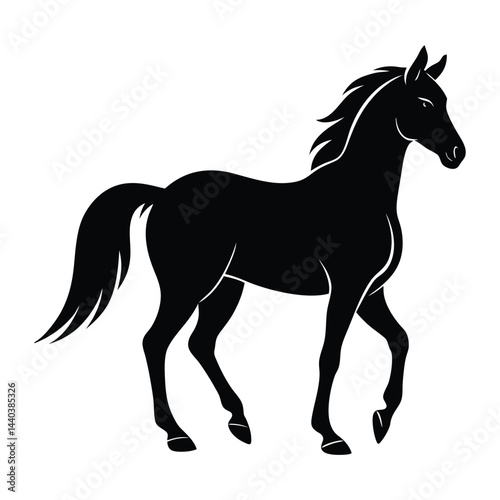 Silhouette of a Walking Horse on a White Background