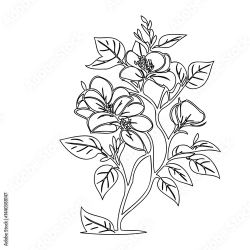 Elegant floral illustration featuring blossoming dogwood flowers and foliage