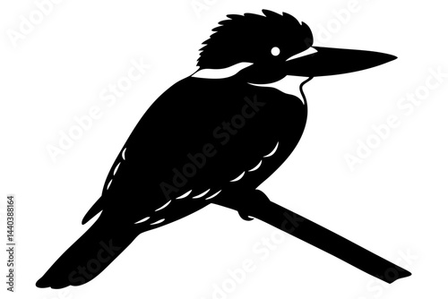 Silhouette vector illustration of a kookaburra bird perched on a branch, kookaburra, bird, silhouette, vector, illustration, animal, wildlife, nature, black and white, monochrome, branch, perched