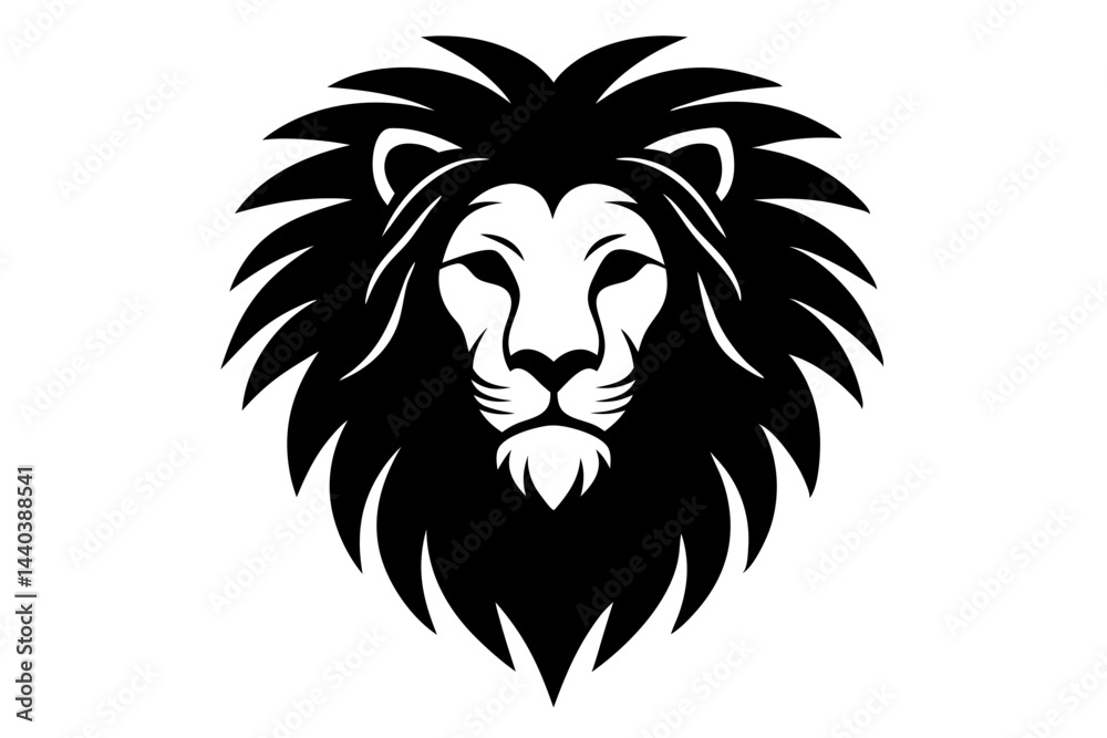 Fototapeta premium Majestic lion head graphic black and white animal emblem vector illustration, lion, head, face, animal, mammal, vector, illustration, graphic, logo, emblem, icon, silhouette, symbol, sign, wildlife