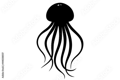 Silhouette of a jellyfish swimming gracefully in the ocean isolated on white, jellyfish, silhouette, black, sea, ocean, underwater, marine, animal, wildlife, aquatic, tentacle, nature, swimming