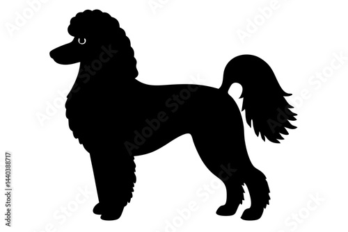 Elegant black poodle silhouette graceful canine breed illustration standing profile view, poodle, dog, silhouette, black, canine, breed, animal, pet, domestic, mammal, pedigree, illustration, vector