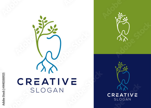 Teeth and plant or tree logo design for nature and dentist