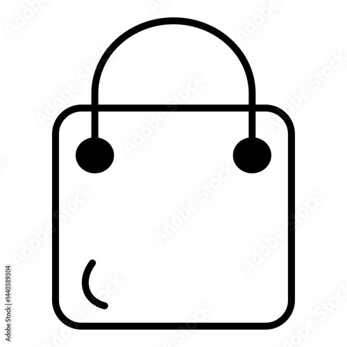solid style icon of a shopping bag with curved handles and minimalist dot and crescent shape detail, representing retail, fashion, or commerce with a clean, modern look.