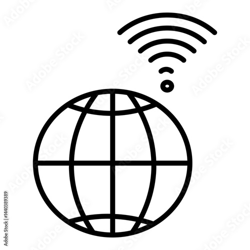 spherical representation of the Earth with radiating arcs above, depicting worldwide radio link.