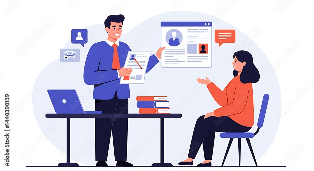 Discussing Job Application During Interview Process Illustration Discussing Job Application During Interview Process Illustration