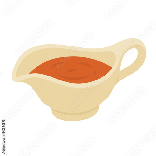 Cartoon vector illustration of sauce in a gravy boat isolated on white background.