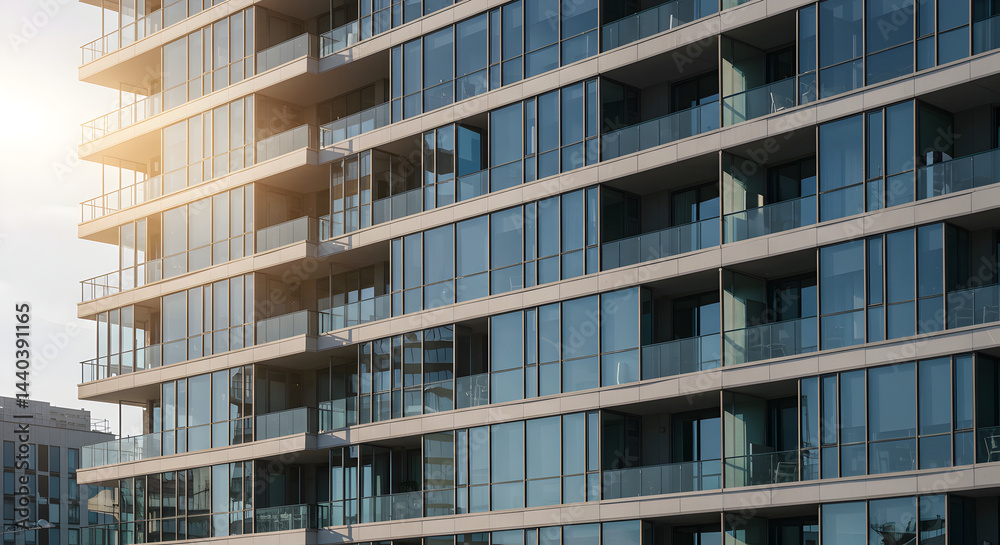 Urban Apartment Building With Glass Windows And Balconies Architecture