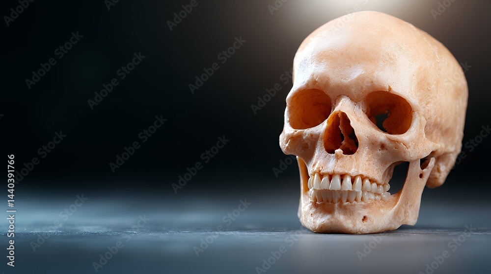Fototapeta premium Realistic Human Skull on Dark Background