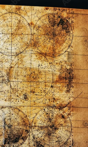 Vintage nautical map with faded circles and intricate details, showcasing historical navigation routes