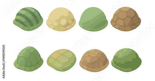 Military helmet icon set – camouflage, protection, armor, battle, soldier, tactical, gear, defense