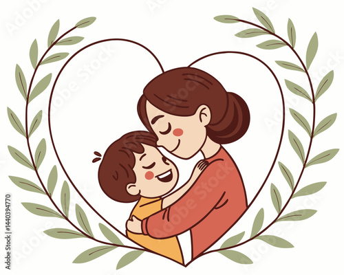 child hugging mom heart leafy vine frame