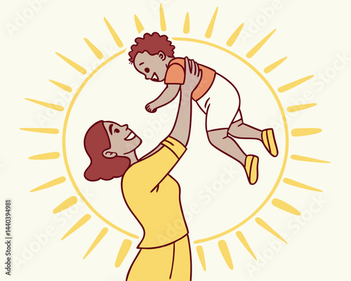 mom lifting baby in sunshine frame