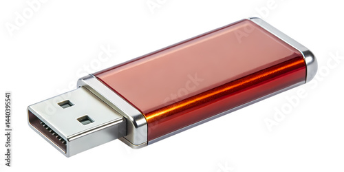 Stylish red and silver USB flash drive on a transparent background