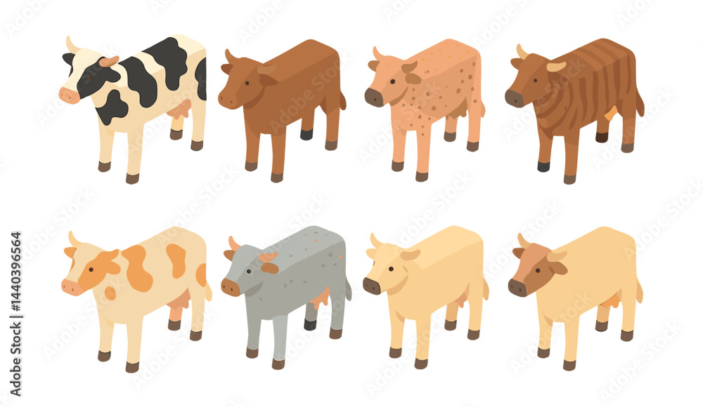 Fototapeta premium Farm animal icons set – diverse cows in various patterns and colors