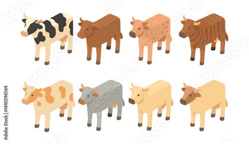 Farm animal icons set – diverse cows in various patterns and colors