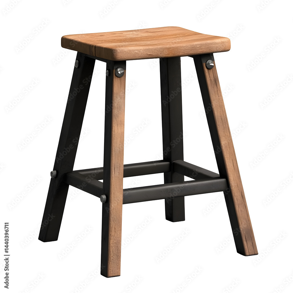 Rustic industrial style wooden stool with metal frame Rustic industrial style wooden stool with metal frame
