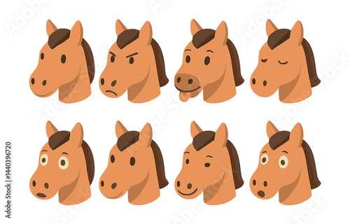Horse emotions icons set – happy, sad, angry, sleepy, playful, surprised, calm, content