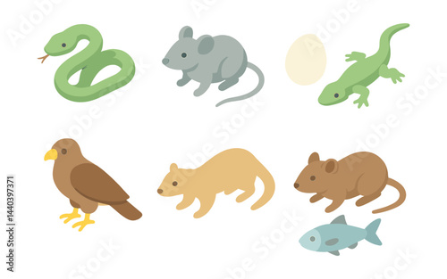 Animal icons set – snake, mouse, egg, lizard, bird, ferret, rat, fish