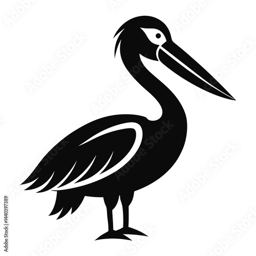 Pelican silhouette in black and white illustration, vector style bird design