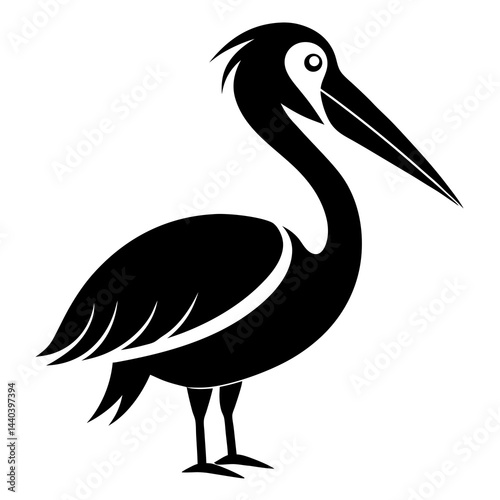 Pelican silhouette in black and white illustration, vector style bird design
