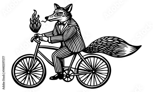 Download A Fox With A Pipe In A Suit Rides A Bicycle And Pedals Eps File For Design.