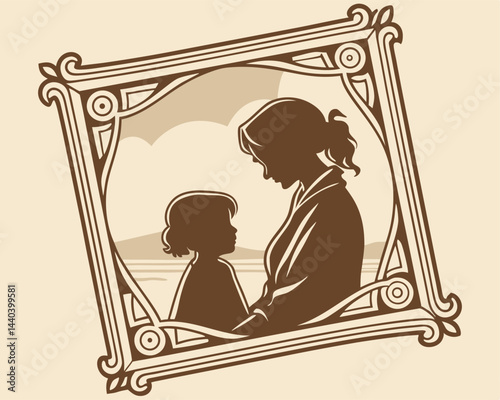 mother and child in vintage photo frame