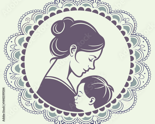 mom silhouette in lace oval border