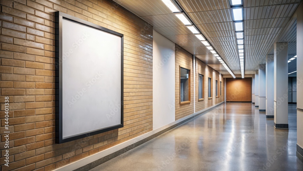 Empty poster frame mockup hanging on wall in university campus corridor, backdrop, ambient light , backdrop Empty poster frame mockup hanging on wall in university campus corridor, backdrop, ambient light , backdrop
