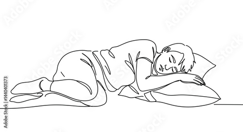 Sleeping person resting peacefully on a pillow in a minimal style  