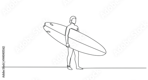 Surfer walking with surfboard on beach line  