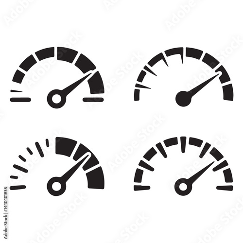 Solid Black Speedometer and Gauge Silhouettes Set – Bold Vector Meter Icons on White Background

