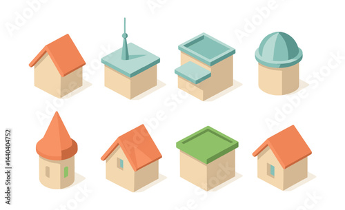 Architecture elements icons set – various roof designs, dome, spire, turret