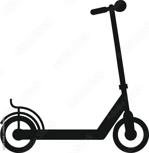  "Design a black silhouette of a kick scooter, side profile 
 vector illustration on transparent background.'