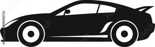  "Design a black silhouette of a sports car, side view vector illustration on transparent background."
