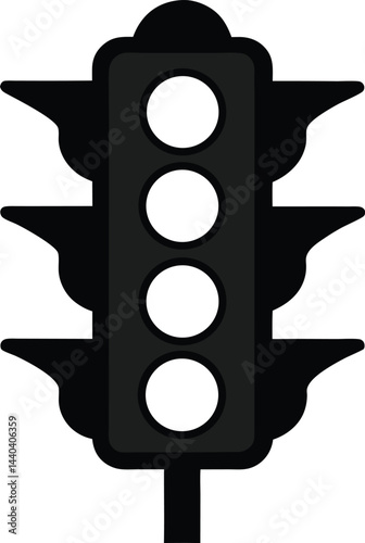  A black silhouette of a vertical traffic light with three visible lights vector illustration on transparent background.


