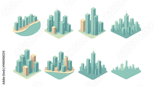 Skyscraper architecture icons set – urban, skyline, tower, cityscape, metropolis, downtown